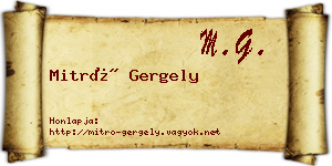 Mitró Gergely névjegykártya